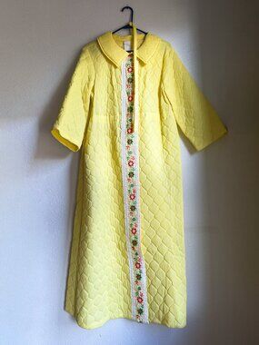 1960s Butter Yellow Quilted House Coat